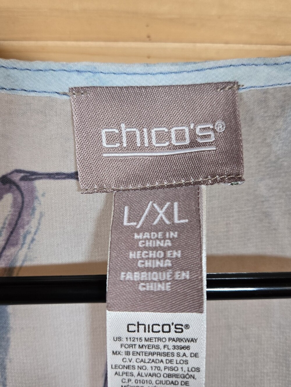 Chico's Women's Floral Kaftan Tunic Top L/XL Blue Watercolor Sheer Boho Artsy - Picture 4 of 6